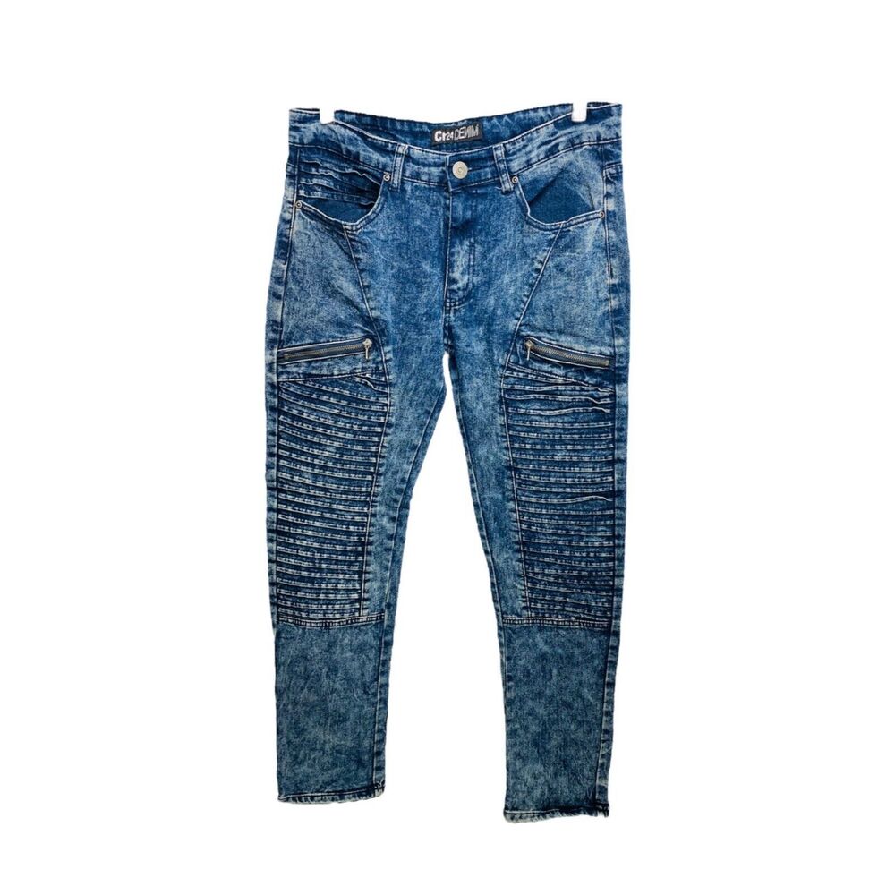 CR24 Men’s Jean’s Blue Denim Biker Skinny Denim Distillery Size 32 X 30